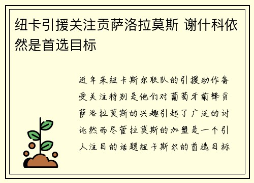 纽卡引援关注贡萨洛拉莫斯 谢什科依然是首选目标
